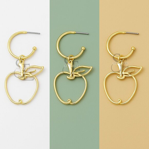 Gold Tone Apple Hoops – Teacher Gift or Fall Statement Earrings - Picture 3 of 3